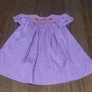 Charming Purple Polka Dot Dress with Orange Pumpkin/Halloween Accents